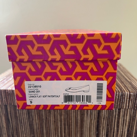 NWT TORY BURCH Patent Leather Tan Flats with Tortoise Detail. Size 9 - Picture 10 of 11